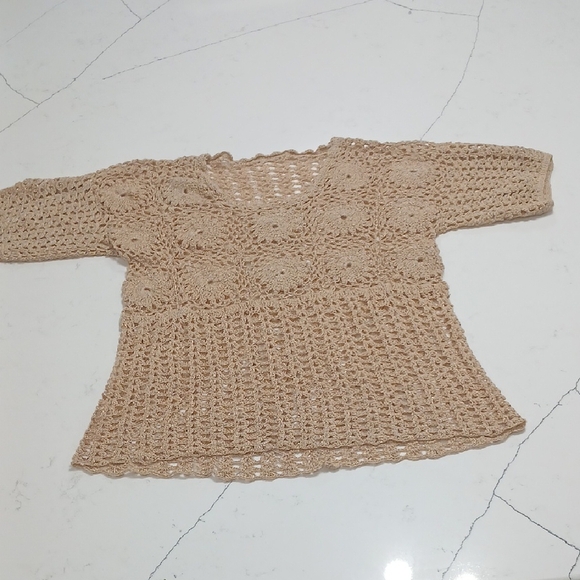 Elegant Crochet Top in Tan, Hand Made, Will Fit Small Size, $19 New Without Tags - Picture 1 of 8